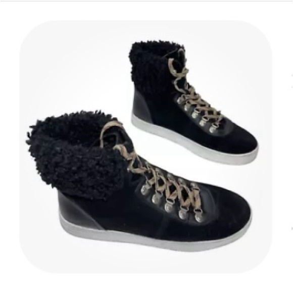 Sam Edelman size 10 Black suede sneaker shearling sheepskin trim - Picture 3 of 13